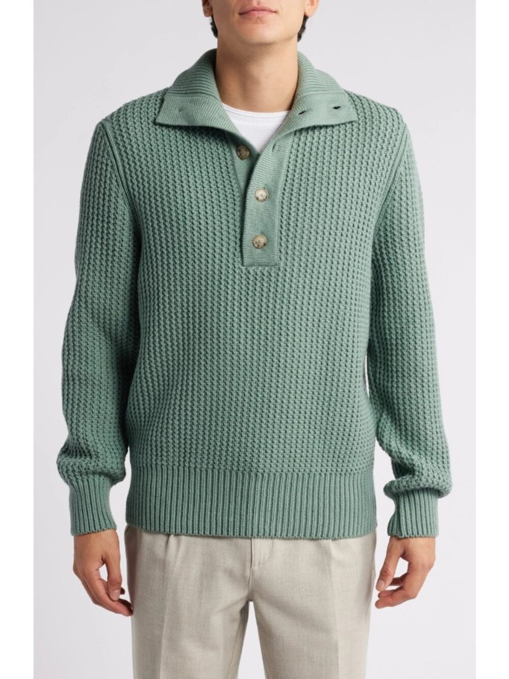 Hugo Boss Men's Exmaimo Emaximo Half Button Virgin Wool Sweater Green Size L